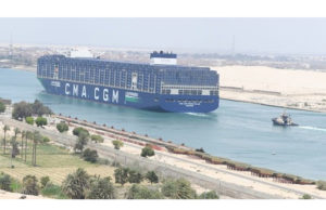 New container ship transit through Suez Canal