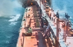 Footage capturing the exact moment of a drone strike on a cargo ship – VIDEO